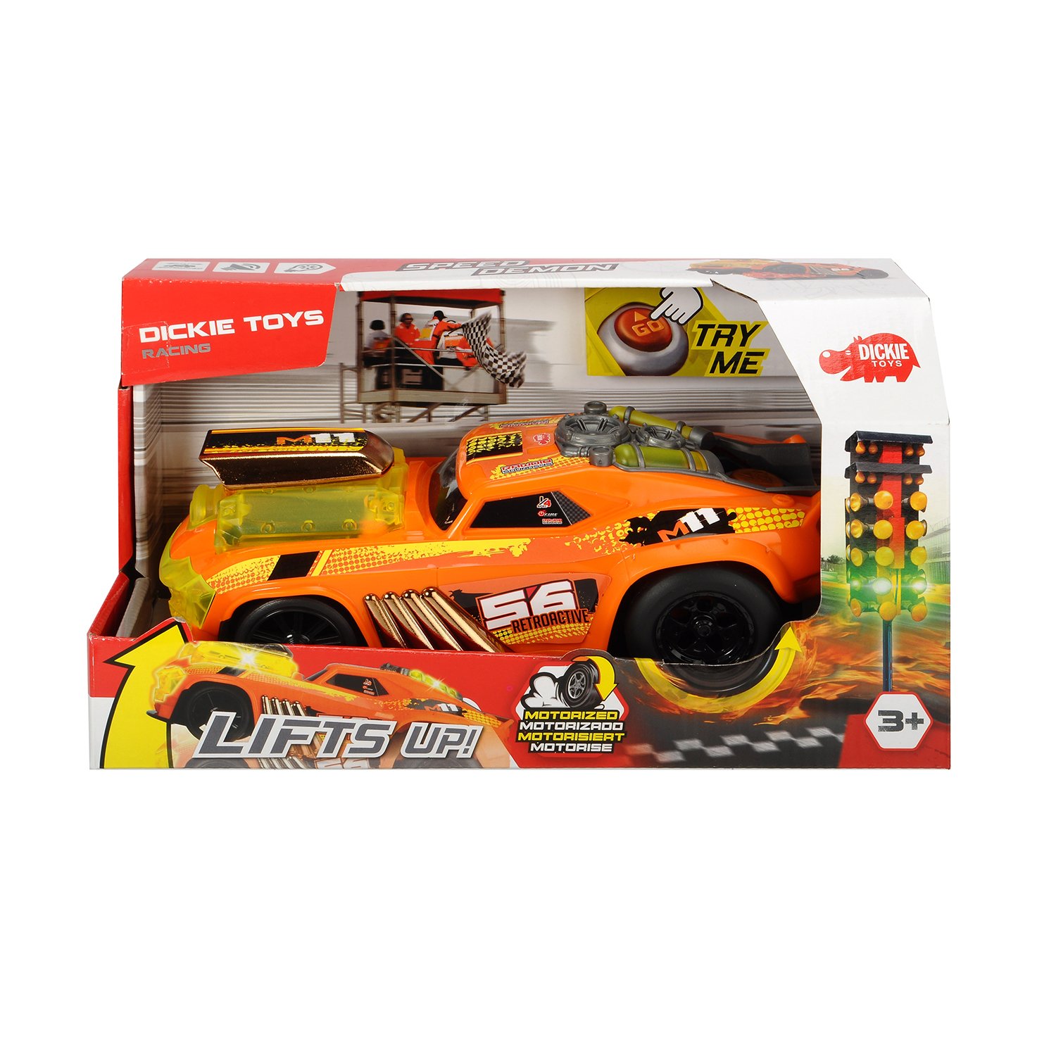 Машина Демон скорости, моторизованная, 4 звуковых и световых эффекта, 25 см., оранжевая  